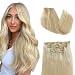 15" Short Human Hair Extensions Clip in Platinum Blonde 70grams Silky Straight Real Hair Clip on Extensions 7 Pieces, 60