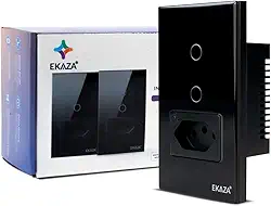 Ekaza Interruptor Inteligente Wifi 2 Botão Tomada 20a Alexa Cor Preto