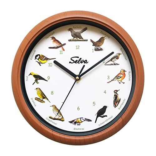 SELVA Tieruhr, Wanduhr, mit Tierlauten zu jeder Stunde und farbenfrohe Illustrationen, Gehäuse aus...