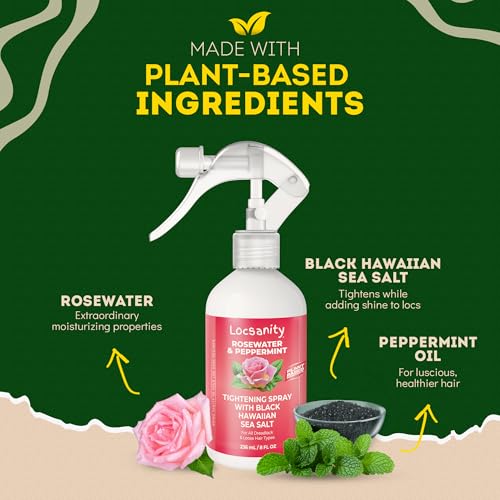 Locsanity Rosewater Peppermint Loc Spray - 8oz: Moisturizing & Tightening Hydration Spray w/ Black Hawaiian Sea Salt, Plant-Based | Loc Care for All Dreadlocks & Loose Hair Types Alternate view