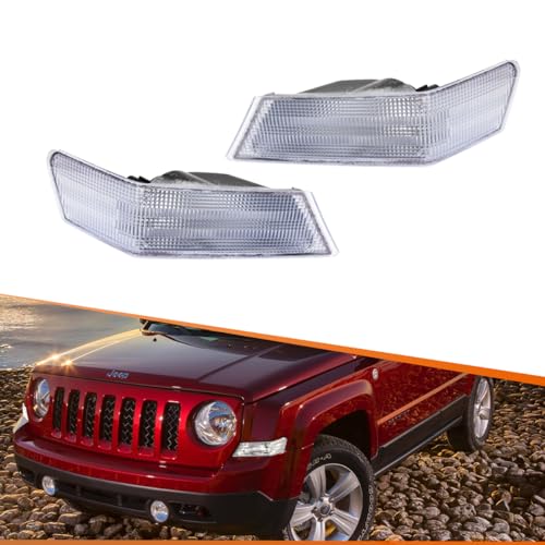 ADIIL Front Parking Light Turn Signal Directional Lamp Kit For 07-17 Jeep Patriot,Clear Lens Driver Left+Passenger Right