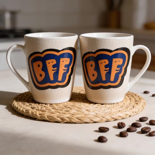 Image of U.P.C. U.P.C.Milk Mug Set of 2 | Ceramic & Bone China Coffee Milk Cups | Designer Printed Tea Coffee Mug Set | Large Capacity Milk Mugs | Microwave Safe Cup Set | Drinkware Gift Set (BFF-Brown)