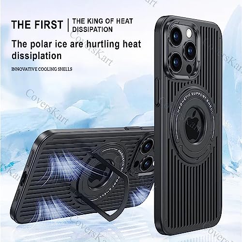 Image of Hybird Slim Armor Back Case Cover for iPhone 15 Pro MagSafe Heat Dissipation Kickstand | Magnetic Shell with Logo- View (Black)