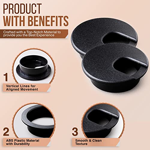 Mahdpro MDGRM001 Desk Grommet 2 Inch (50 Mm) Pack Of 5-Black Abs Plastic Cable Hole Cover To Arrange Wires & Cords Through Computer Table/Countertops thumb #2