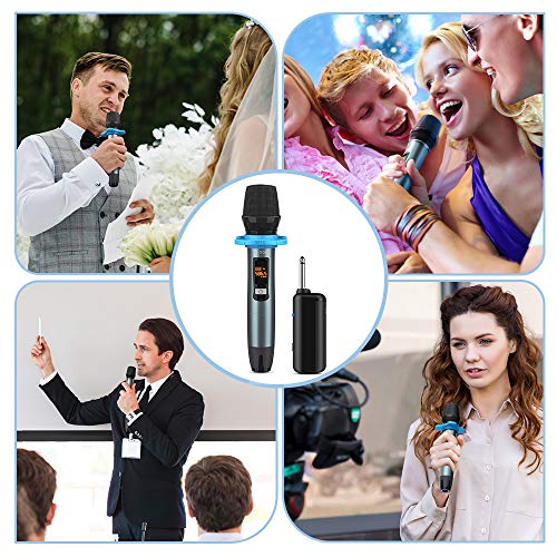Wireless Microphone UHF Rechargeable(Work 13-18hs) Cardioid Dynamic Mic Handheld Wireless mic System for Karaoke, Singing, Stage, Interview, Church, PA Speaker, Amplifier, Mixer, Camera, Laptop, 164ft