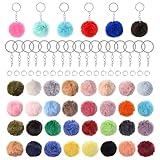 PIPITREE 80 PCS Colorful Pom Pom Keychain Kit 1.97 Inch Pompoms Puff Ball Keychain for DIY Crafts Fluffy Keychains with Keyrings Faux Fur Pompoms for Hats Bags Keychains Party Favors Accessories