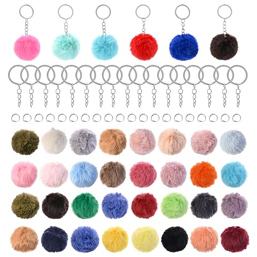 PIPITREE 80 PCS Colorful Pom Pom Keychain Kit 1.97 Inch