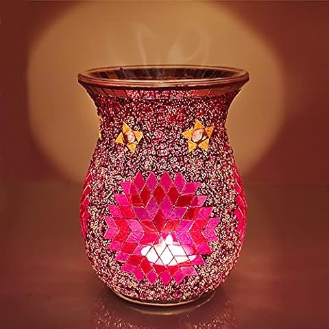 SHMILMH Essential Oil Burner, Fragrance Oil Warmer, Mosaic Glass Tealight Candle Holder, Incense Aroma Diffuser for Home Table Decor, Purple Cover