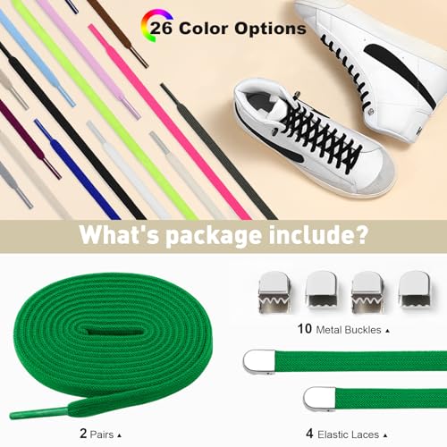 Image of Stepace 2 Pairs Elastic No Tie Shoe Laces for Kids and Adults Sneakers, Stretch Flat Tieless Shoestrings