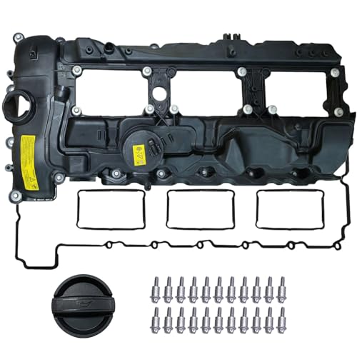 VANLISON N55 Engine Valve Cover Kit with Gasket Bolts & Oil Cap Compatible with BMW 135i 335i 535i 640i 740i X3 X5 X6 1 3 5 6 7 Series (2011-2018) Replaces OEM # 11127570292