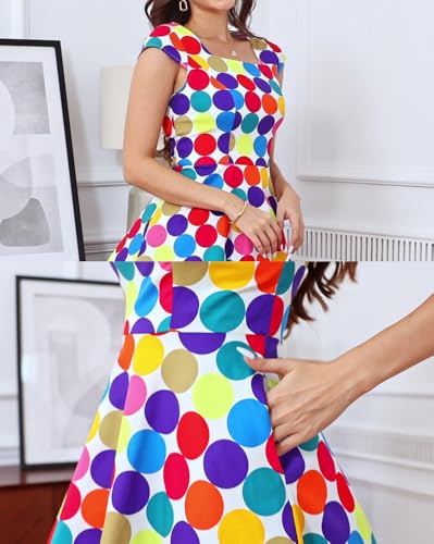 PUKAVT Women's Cocktail Party Dress Cap Sleeve 1950 Retro Swing Dress with Pockets3