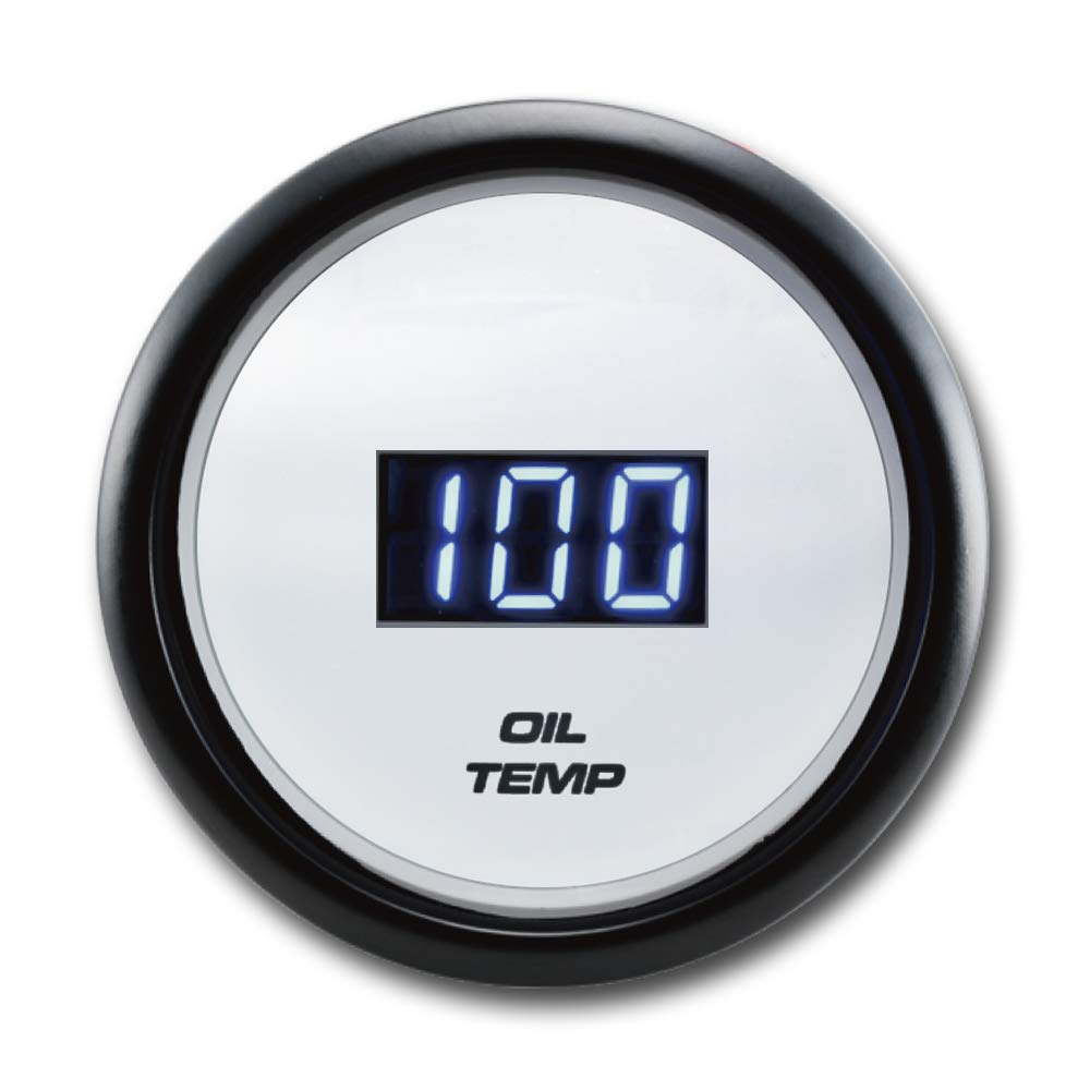 MOTOR METER RACING MGS Series 52mm 2-1/16" Digital Oil Temperature Gauge 68~302 °F White Dial Blue LED Display 12/24 Volt Waterproof