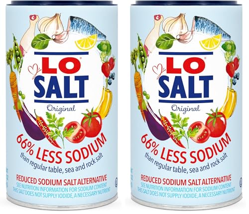 Image of LOSALT - Reduced Sodium Salt | Original (non-iodised) | Great Tasting Salt Alternative /Substitute with 66% less sodium | 12.3oz /350g tub (pack of 2)