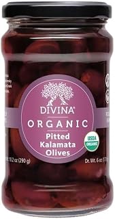 Divina Organic Pitted Kalamata Olives, 10.2 Ounce - Authentic Greek, Non-GMO Premium Olives