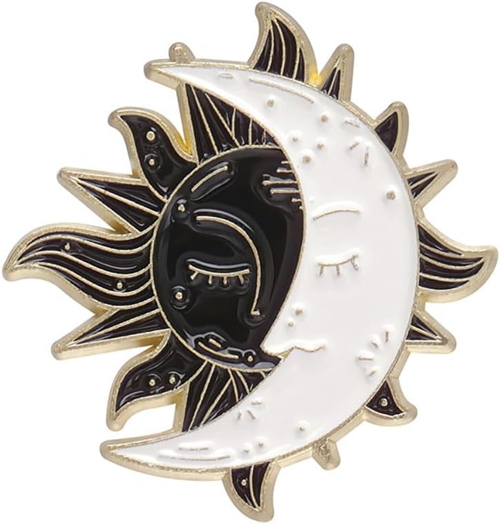 Moon Sun Face Brooch Pin Cartoon Flaming Sun Badges Enamel White Moon Black Sun Corsage for Hat Bag T-shirt Decors