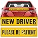TOTOMO New Driver Please be Patient Magnet Sticker - 12"x3" Highly Reflective Premium Quality Car Safety Caution Sign for New and Student Drivers #SDM09