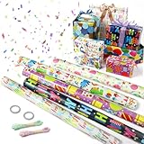 Pmueuff Geschenkpapier Geburtstag Kinder, 5 Rollen Geschenkpapier Set 43 cm x 300 cm Geschenkpapierrollen Junge, Recycelbar Geschenk Papier, Birthday Gift Wrapping Paper für alle Geburtstagsanlässe