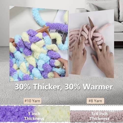 Image of Cozyful Chunky Yarn for Hand Knitting - #10 Chunky Chenille Blanket Yarn, Jumbo Big Thick Chunky Yarns for Crocheting, Tie Dye Bulky Knit Yarns, 8 Skein (20 yds 8 oz Each Skein), Purple&Yellow&Blue