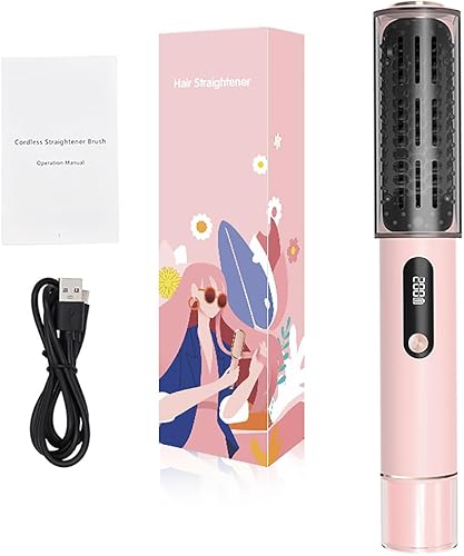 Miniatura 8 de ABHI Cepillo de alisado de cabello inalámbrico portátil con pantalla LED, 5 niveles de temperatura de apagado automático, cepillo de calor recto de