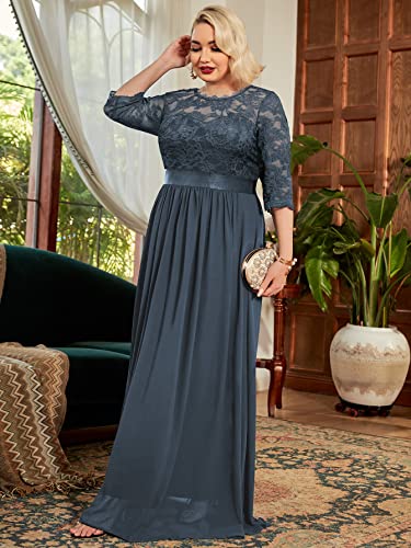 Miusol Women's Formal Floral Lace Plus Size Wedding Maxi Dress (As1, Alpha, Xx_L, Plus, Regular, Grey, 2X-Large) #TOP3