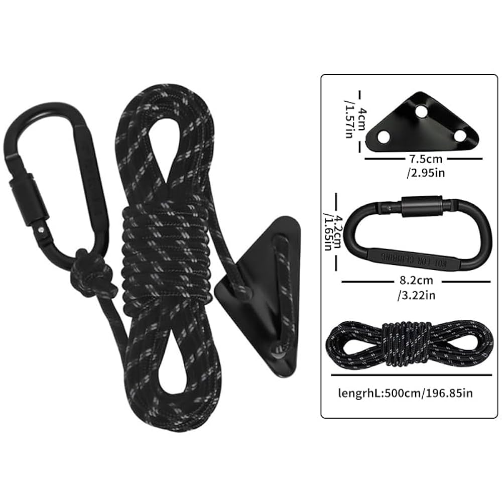 GAHGA 蓄光 テントロープブラック カラビナ付きガイロープ 期間限定値下げ】GAHGA 蓄光 テントロープブラック カラビナ付き