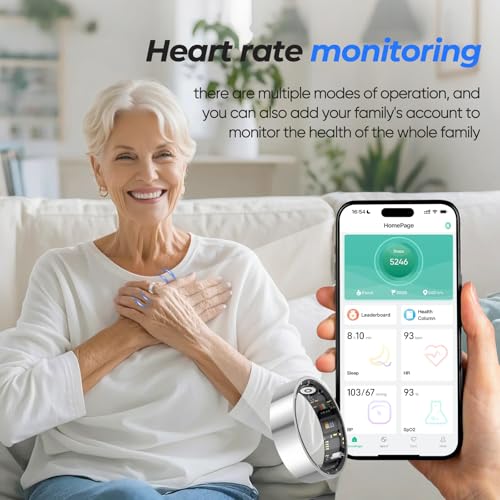 Image of BIEMHA Smart Ring Health Tracker, Sleep Exercise Health Monitoring Smart Ring for Women & Men, Daily Tracking, IP68 Waterproof, iOS /Android Compatible, No Subscription, 5‑Day Battery Life (Black, 7)