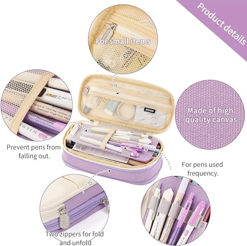 Image of EASTHILL Cotton Big Capacity Pencil Pen Case Office College School Large Storage High Capacity Bag Pouch Holder Box Organizer Purpal (Multicolor)