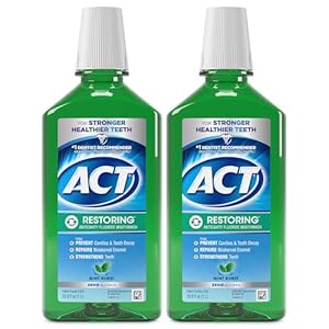 ACT Restoring Anticavity Fluoride Mouthwash with Zero Alcohol, Repairs Enamel & Strengthens Teeth, Mint Burst, 33.8 fl. oz., 2 pk