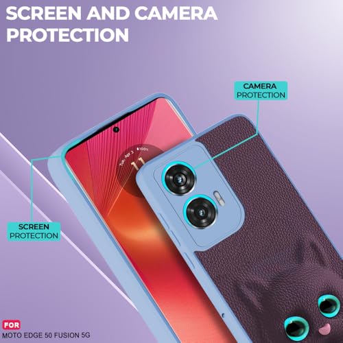 Image of AESTMO Back Case Cover for Moto Edge 50 Fusion / G85 5G Back Cover | 3D Cat Cover | Leather Finish | Full Body Protection | Camera Protection Back Cover for Moto Edge 50 Fusion / G85 5G (Purple)