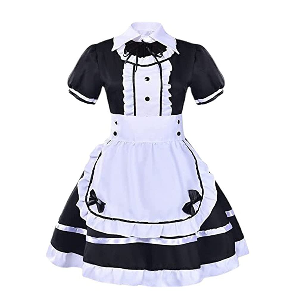Xinchangda Women Maid Outfit French Maid Fancy Dress Set Anime Black White Short Sleeve Dress with Apron and Headwear Cosplay Costume Set