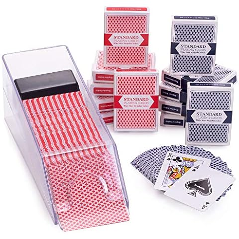 Blackjack Basics Set - Enthält Dealer Shoe + Abwurftablett & 12 Decks mit kunststoffbeschichteten Spielkarten (6 rot, 6 blau) Kartenspiel im Casino-Stil für Gambling Spiele und Familienspielabend Cover