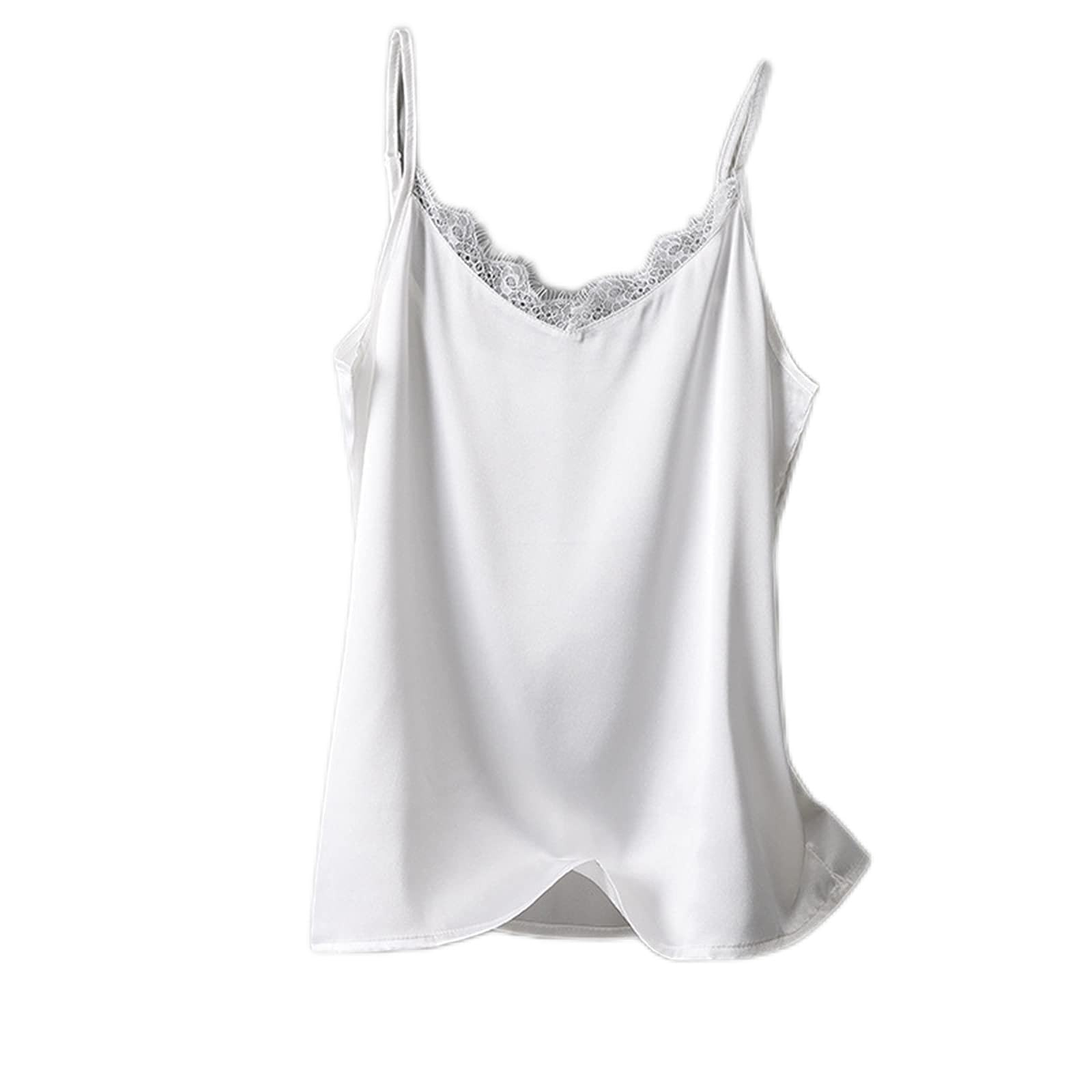 Camisole en Satin pour Femme, Camisole en Satin de Soie à Col en V avec Coutures en Dentelle élégantes, T-Shirt d'été Confortable sans Manches Cami Gilet T-Shirt Crop Bottom Blouse Débardeur,Champag