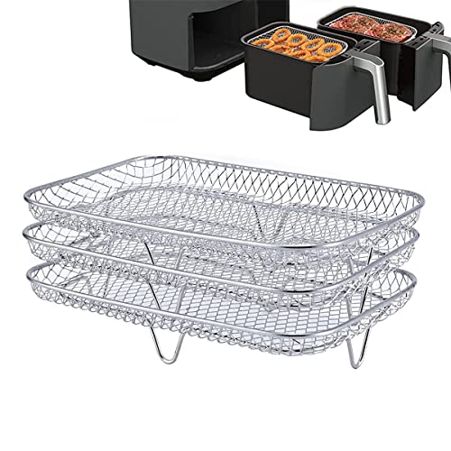 Jetcloud Air Fryer Rack 3 Pcs for Ninja Stackable Air Fryer Accessories 304 Stainless Steel Air Fryer Basket Tray Multi-Layer Dehydrator Rack for Baking Roasting(rectangle)