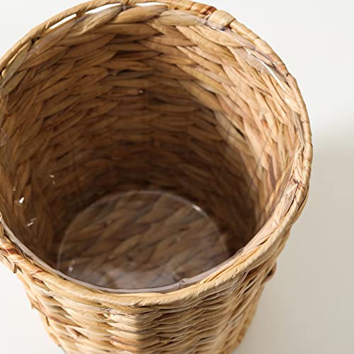 Image of Bathroom Wastebasket - Hand-Woven Water Hyacinth Wicker Decorative Trash Can, Seagrass Garbage Bin