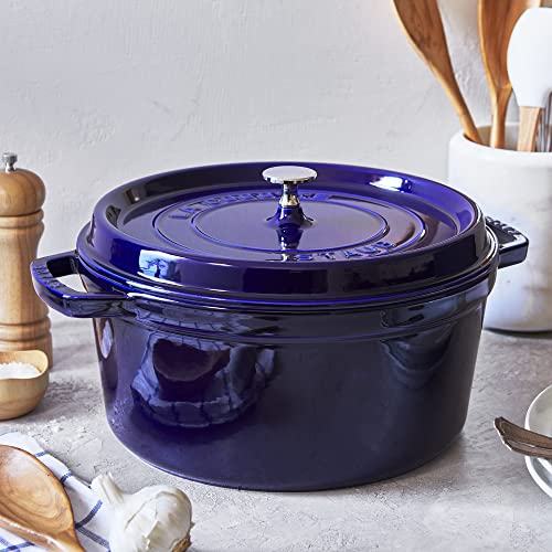 Image of Staub Cast Iron 7-qt Round Cocotte - Dark Blue, Made in France