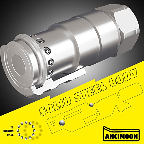 ANCIMOON 1/2’’ NPT Skid Steer Hydraulic Couplers, Bobcat Flat Face Quick Connect Fittings with 2PCS Dust Covers by ANCIMOON - Used condition - Image 5