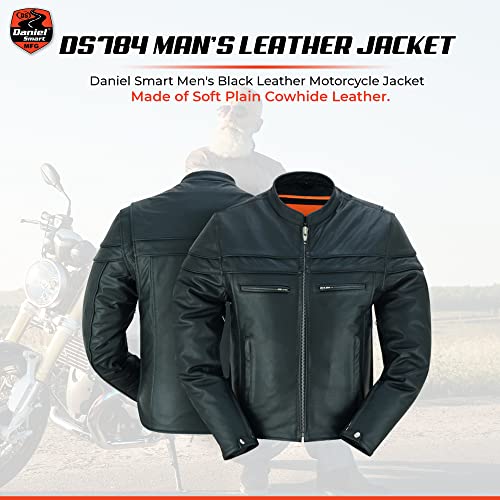 Daniel Smart Men Motorcycle Leather Jacket Mandarin Collar Biker Leather Jacket With Concealment Armory Pockets #TOP1
