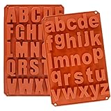 Wocuz 2 Pack Uppercase Letters Crayon Mold Lowercase Alphabet Chocolate Baking Mold Resin Mold Cake Pan Handmade Soap Mold Biscuit Ice Cube Tray DIY for Back to School Project