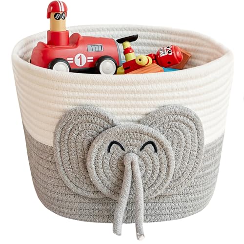 R RUNKA Adorable Small Elephant Cotton Rope Basket - Gift Empty Baskets - Toy Storage Basket, Woven Basket for Baby Essentials, Decorative Woven Basket for Nurseries and Playrooms (11
