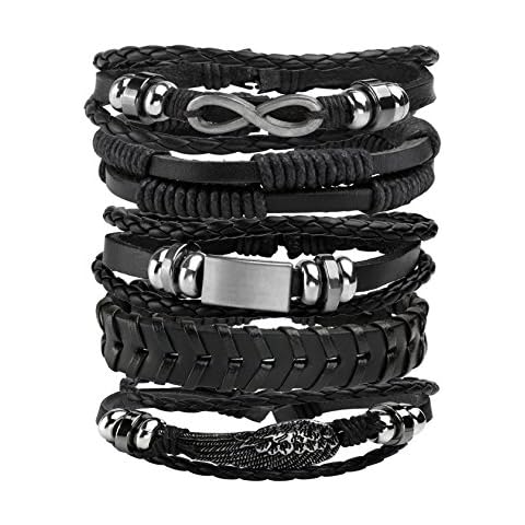 MILAKOO 5 Pcs Braided Leather Bracelets for Men Women Woven Cuff Bracelet Adjustable Cover