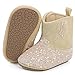 ESTAMICO Baby Girls Embroidery Western Cowgirl Boots Infant Sequin Leather Cowboy Booties Round Toe Ankle High Hook and Loop Shoes, Beige 6-12 Months