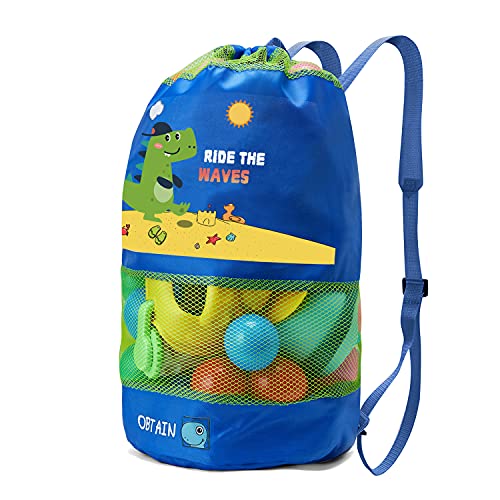 OBTAIN Beach Toy Bag Backpack Kids Beach Bag、Sand Toy Bag for Beach、Large Net Mesh Beach Bag,Swim and Pool Toys Balls Storage Bags XL