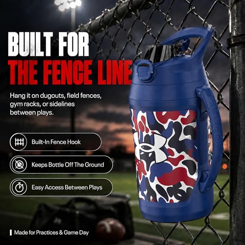 Image of Under Armour Insulated Water Bottle with Handle & Fence Hook, Half Gallon Sports Water Jug, Leak-Resistant & BPA-Free for Baseball, Football & Gym - Royal Hypercamo, 64oz