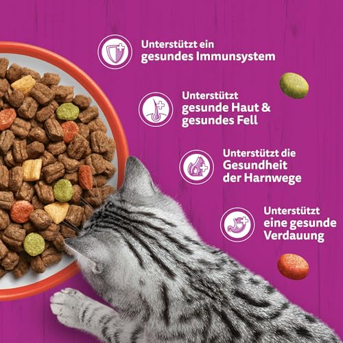 WHISKAS Trockenfutter für ausgewachsene Katzen 5 x 800g mit Rind