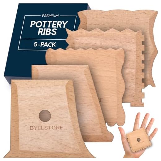 Byllstore Pottery Foot Shaper Tools & Texture Ribs | 2, 3 & 5-Packs | Texture Trimming for Clay & Ceramics | Beech Wood