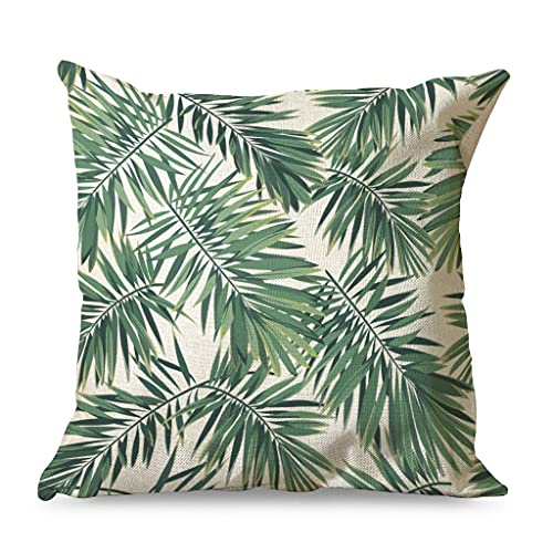 QVOOD Housse de coussin décorative en lin avec feuilles de palmier tropicales pour canapé, voiture, chambre à coucher, décoration de maison, blanc 45 x 45 cm Cover