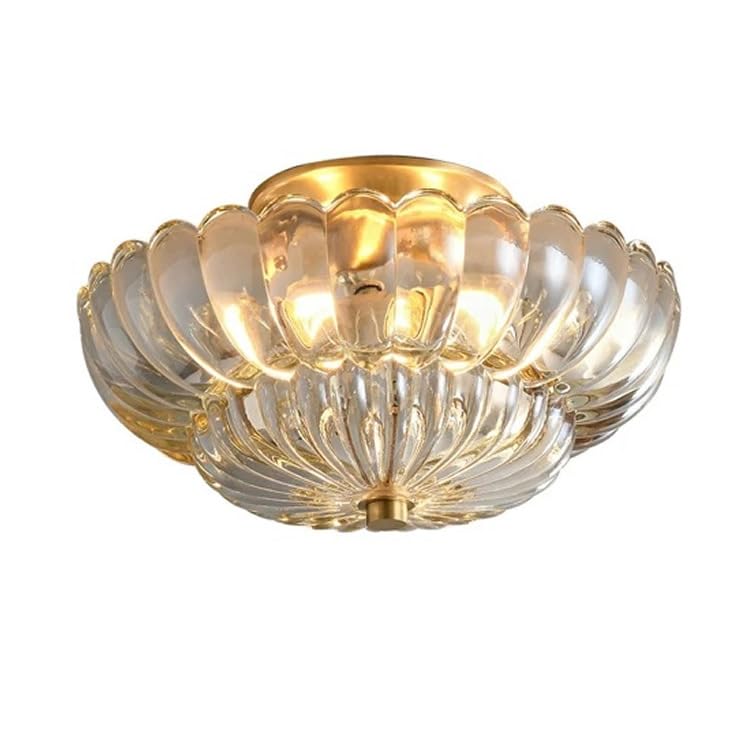 ZTTECH Plafonnier en Verre Cristal 30cm Style Rétro Monté en Surface Luminaire E27 3 Lumières Base en Métal Doré Idéal pour Salon Chambre Couloir Salle...