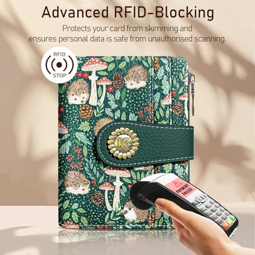 Image of Kelvoris Cute Hedgehog Small Rfid Women Wallet Bifold Zipper Coin Pocket | PU Leather Compact Cash Credit Card Holder Travel Purse for Female Ladies Teen Girls 1 ID Window 10 Card Slots