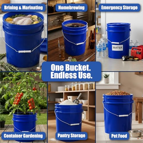 Image of ePackageSupply 5 Gallon Bucket - Food Grade Bucket BPA-Free, Blue, 6 Pack | Metal Handle Grip, Heavy-Duty 90 Mil HDPE Plastic Pail, Food Safe Stackable Utility Container, Lid Not Included, Made in USA