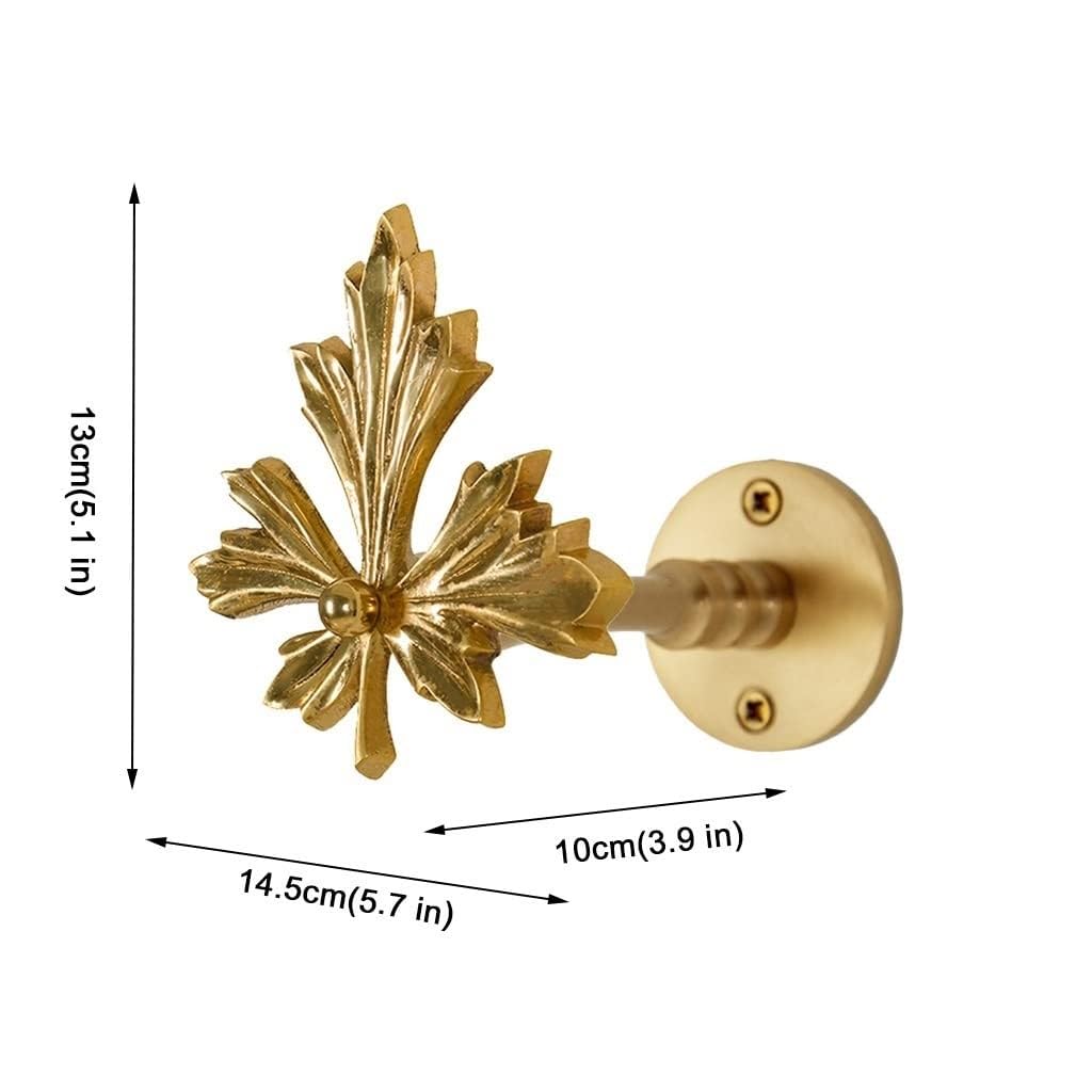 Crochets de Rideaux, embrasses, Sculpture Vintage en Forme de Feuille d'érable, Fixations murales en Laiton, Crochet Mural (Laiton, Lot de 2).,Brass 2 Pcs